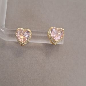 Pink Diamond cut heart shape stud earrings